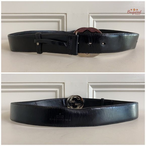 Authentic Gucci Black Guccissima Leather Silver Interlocking G Buckle 100/40 - Picture 6 of 13